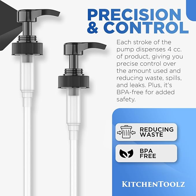 Gallon Pump Dispenser for Gallon Glass Jugs or Plastic Bottles - Compatible with Listerine Pump 1-1.5L Bottle Heavy-Duty for Snow Cone Syrup, Soap, Condiments, Detergent - Pack of 2 Black Pumps