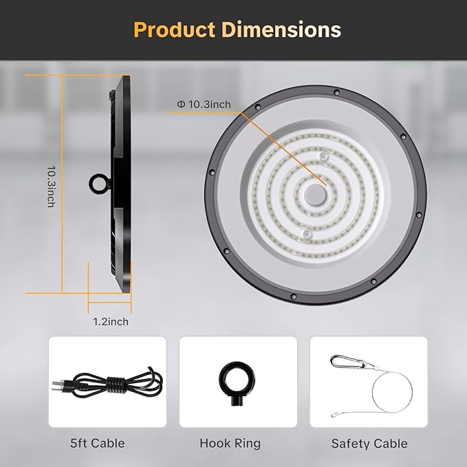 AIKVSXER 200W LED High Bay Light 30000LM UFO Shop Light 6000K Daylight IP65 Waterproof for Warehouse Garage Barn Factory Workshop 5FT Cord with US Plug 18 Pack