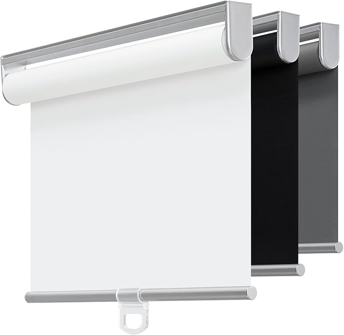 Cordless 100% Blackout Roller Shades for Windows,UV Protection Pull Down Shades,Room Darkening Door Blinds Thermal Insulated Fabric for Home Office and Bedroom(56" W x 72" H,White)
