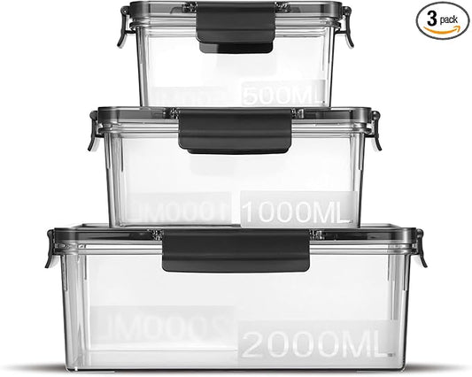 Eclirgan Food Containers with Lids/Lock,Rectangle Food Container Set with Leakproof/BPA Free,Clear Freezer Storage Set for Lunch/pantry/Travel/Deli Food(16/33/67 OZ)