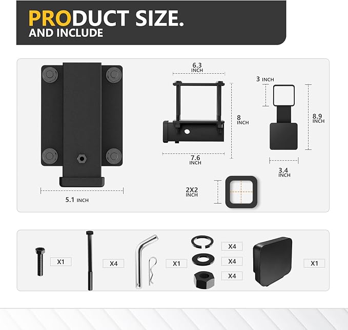 RV Bumper Hitch Receiver Adapter Fits 4-4.5" Beam, 2" Receiver 200Lbs Tongue Weight Capacity, Travel Trailer Rear Bumper with Hitch Pin & Hitch Cover, Fit for Camper Bike Racks Cargo Car