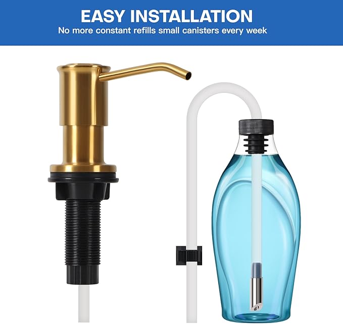 Soap Dispenser for Kitchen Sink, Brushed Gold Built in Soap Dispensers, Stainless Steel Sink Soap Dispenser or Lotion Dispenser Pump with 47" Extension Tube Kit, Upgraded Metal Check Valve