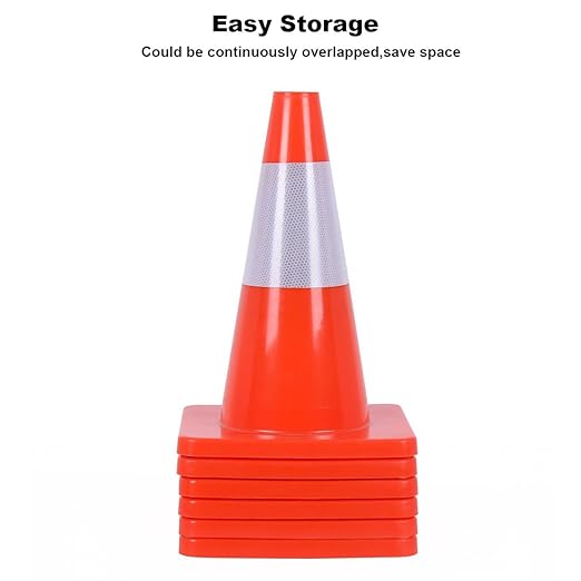 Reliancer 24PCS 18" Traffic Cones PVC Safety Road Parking Cones Weighted Hazard Cones Construction Cones for Traffic Fluorescent Orange w/4" Reflective Strips Collar
