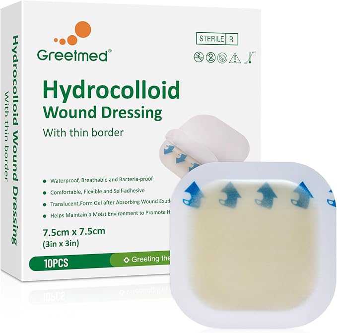 Hydrocolloid Bandages 3" x 3" with Thin Border - Large Hydrocolloid Dressing Self Adhesive Big Waterproof - Highly Absorbent Hydrocolloid Patch for Burn Bedsore Blister Acne Care(10 Pack)