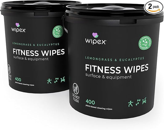 Wipex Gym Plant-Based Wipes, Natural Surface & Equipment Cleaning with Lemongrass, Eucalyptus & Vinegar for Home or Fitness Studio, Great on Yoga Mats, Peloton Bike, 400 Count (Pack of 2)