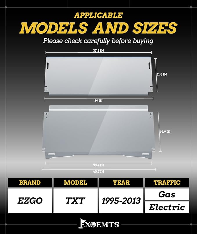 Golf Cart Windshield for EZGO TXT 1995-2013 Gas & Electric, 40.7" W X 28.3" H, 3/16" Thick PC, Foldable Front Windshield with Heavy Duty Hinge, Anti-UV, Impact Resistant, Scratch Resistant