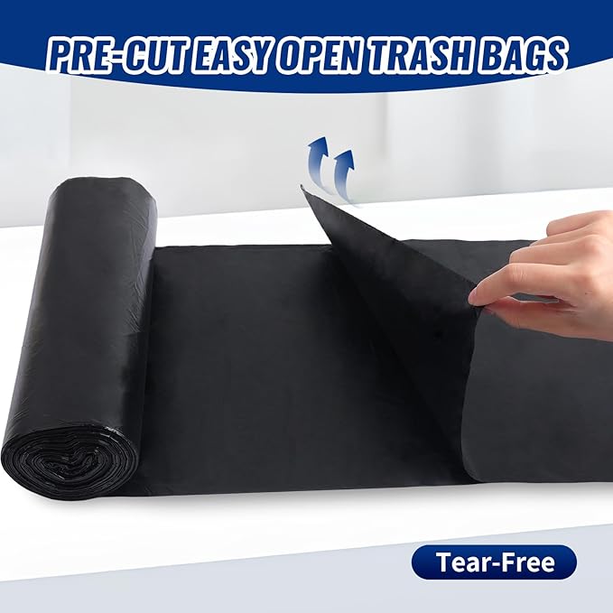 120 Count 55-60 Gallon Trash Bags, Tear-Free Large Black Garbage Bags for Kitchen, Office, Outdoor, Commercial Use, Lawn and Leaf Bags, Lightweight 17 Micron Design for Daily Dry Waste