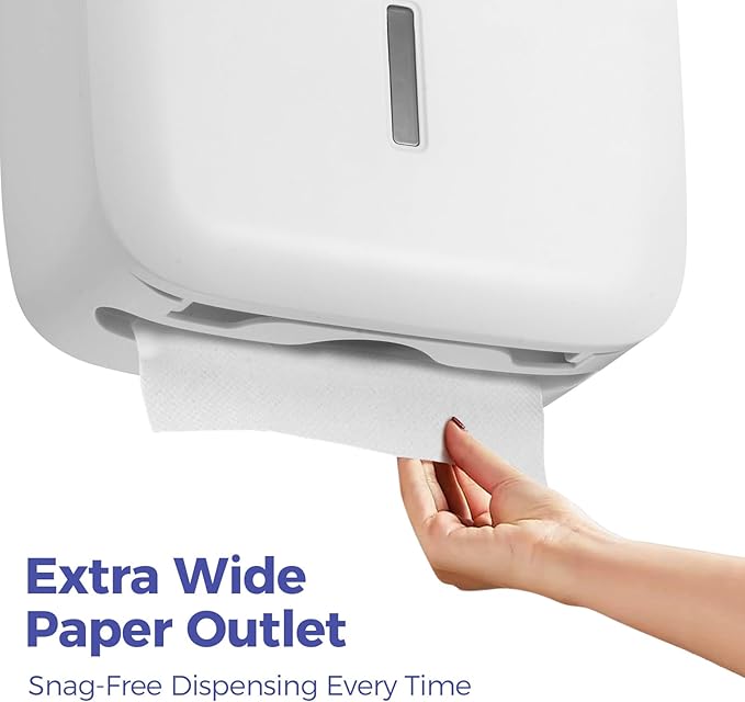 Paper Towel Dispenser Wall Mount with Lock – Fits 400+ Multifold/Trifold/Z-Fold/C-Fold Towels – Large Paper Towel Holder for Bathroom, Kitchen, Office, Home or Business (White)
