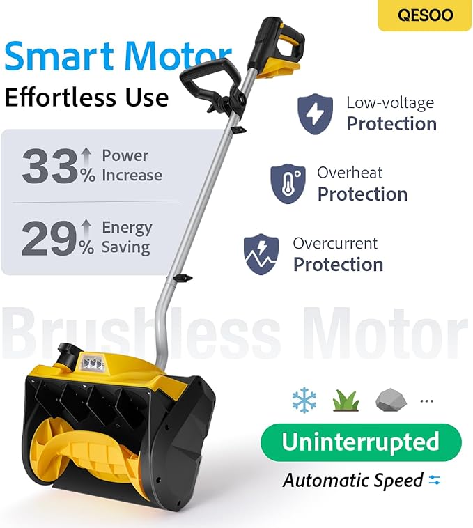 12-Inch Cordless Brushless Snow Shovel Compatible with DeWalt 20V/60V Battery(Tool Only) Electric Snow Blower with 23ft Throwing Distance, Adjustable Chute, Smart Control, LED Light for Driveway