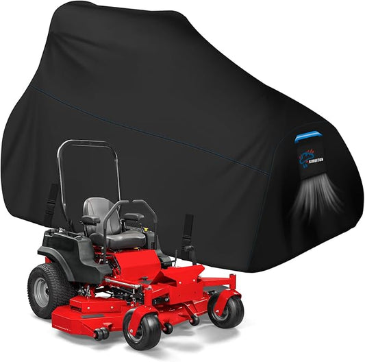 SIRUITON Zero Turn Mower Cover, Heavy Duty 600D Oxford Zero Turn Mower UV Dust Waterproof Protection Cover, Outdoor Garden Lawn Mower Tractor Covers Fits Up to 54" With Storage Bag