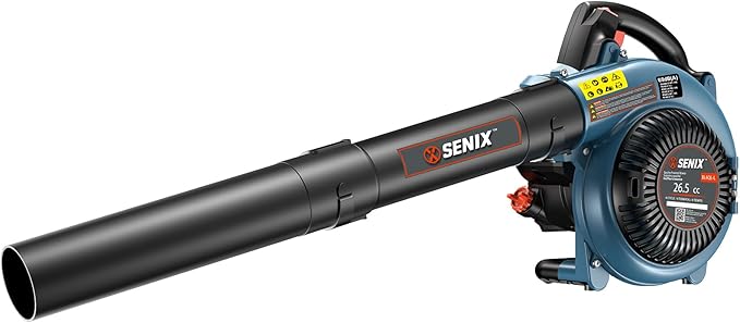 SENIX 4QL 26.5 cc 4-Cycle Handheld Gas Powered Leaf Blower for Lawn Care Clean Up, Up to 410 CFM and 125 MPH, Light Weight, Dual Grip Handle, BL4QL-L, Blue