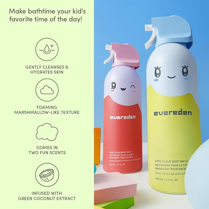 Evereden Kids Foam Soap, Cloud Body Wash (6.7 fl. oz., Coconut Splash): Spray, Shape & Splash: The Fun, Fluffy Foam That Makes Bath Time Playtime, Hydrating Foaming Bath Soap for Sensitive Skin