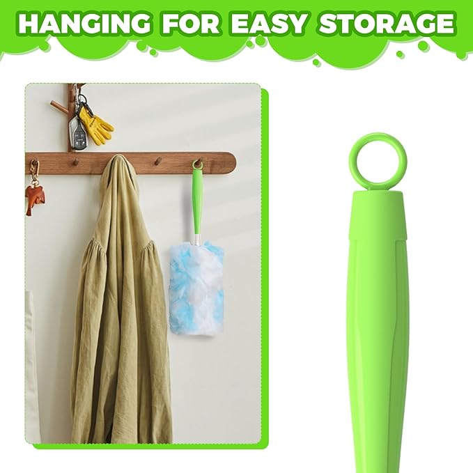 10PCS Duster Refills Folding Handles Set Compatible with Swiffer Dusters,Disposable Static Dust Removal Brush Handle for Dusting Electronics,Furniture,Blinds,Ceiling Fans (10, Green)