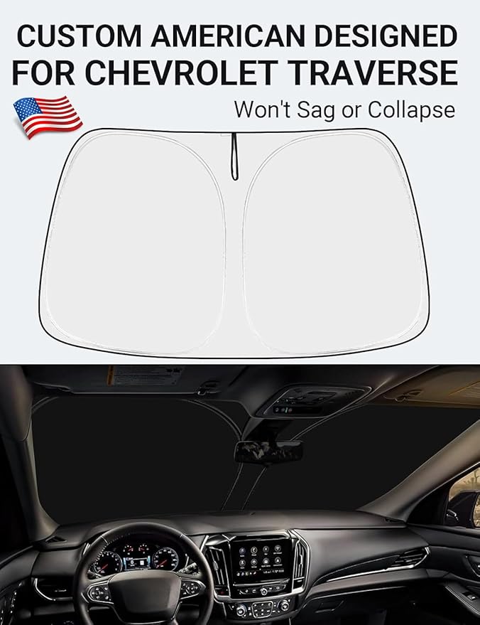 Proadsy Windshield Sun Shade for Chevrolet Traverse 2018-2023 LS, LT, RS, Redline, Premier, High Country SUV 4-Layer Foldable Front Sunshade Protector Sun Visor Blocks UV Rays Keep Car Cooler