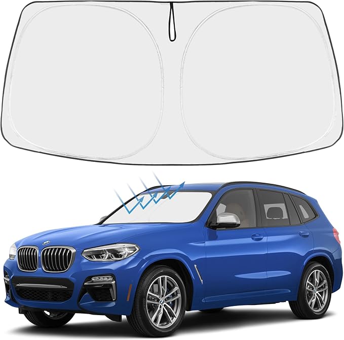 Proadsy Windshield Sun Shade for 2018-2025 2026 BMW X3 Base, xDrive28i, xDrive35i, M Sport SUV 4-Layer Foldable Front Sunshade Protector Sun Visor Blocks UV Rays Keep Car Cooler