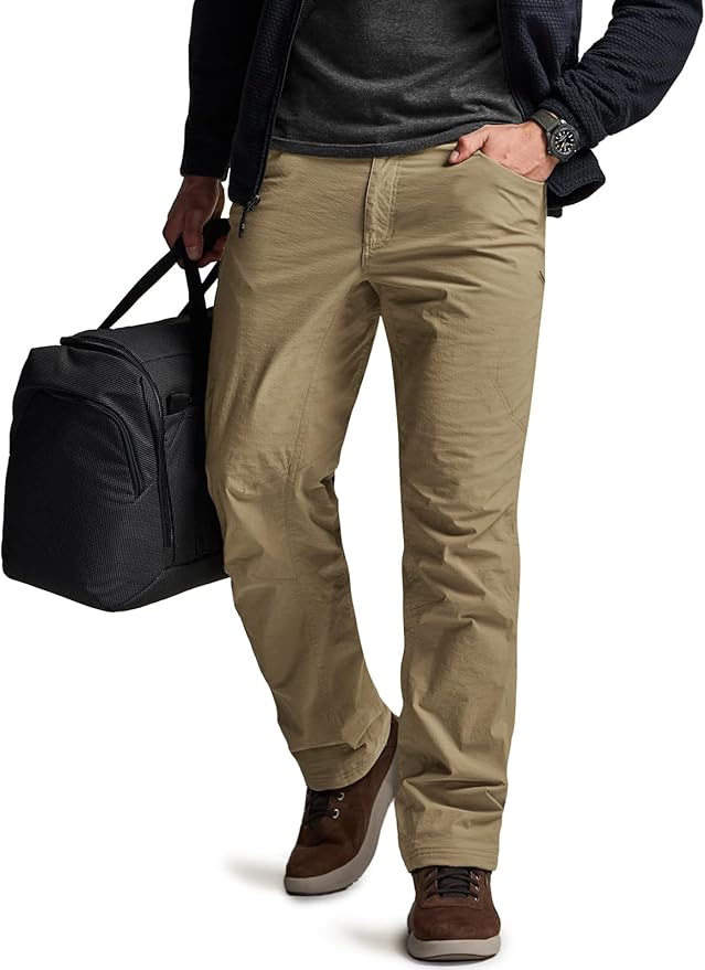 CQR Men's Winter Fleece Lined Pants, Water-Resistant Outdoor Stretch Work Pants, Windproof Casual Pants with Pockets