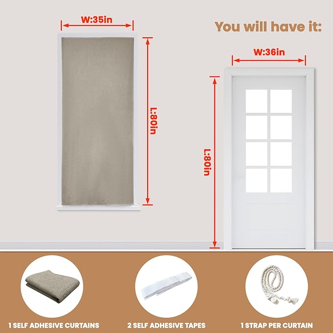 Adhesive Curtain,100% Blackout Shades,No Rod,Easy to Install,Provides Privacy Protection for Bedrooms (Light Coffee - W35 × L80 in)