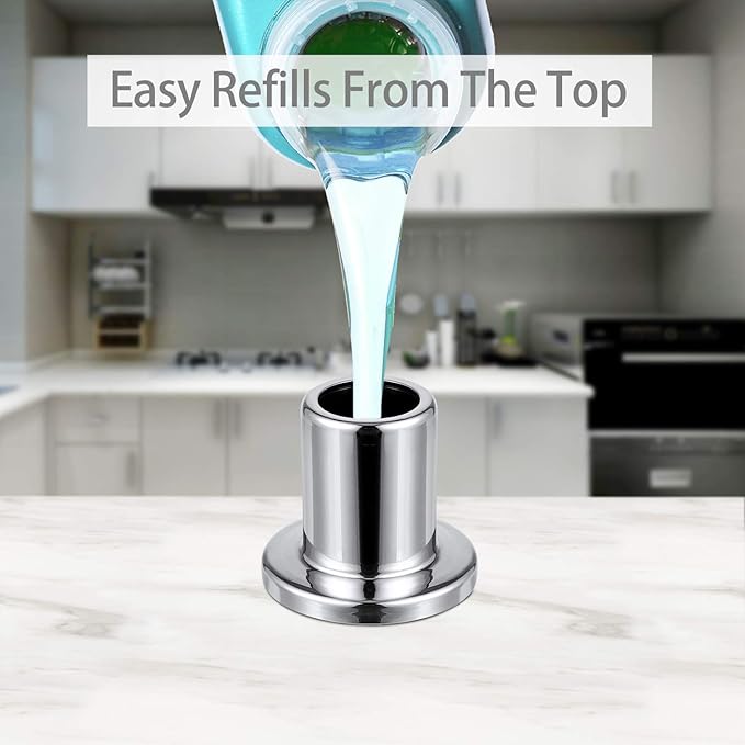 SAMODRA Sink Soap Dispenser, Stainless Steel Pump Head-Built in Design Refill Liquid from The Top with 17 OZ Bottle-3.15 Inch Threaded Tube (Chrome)