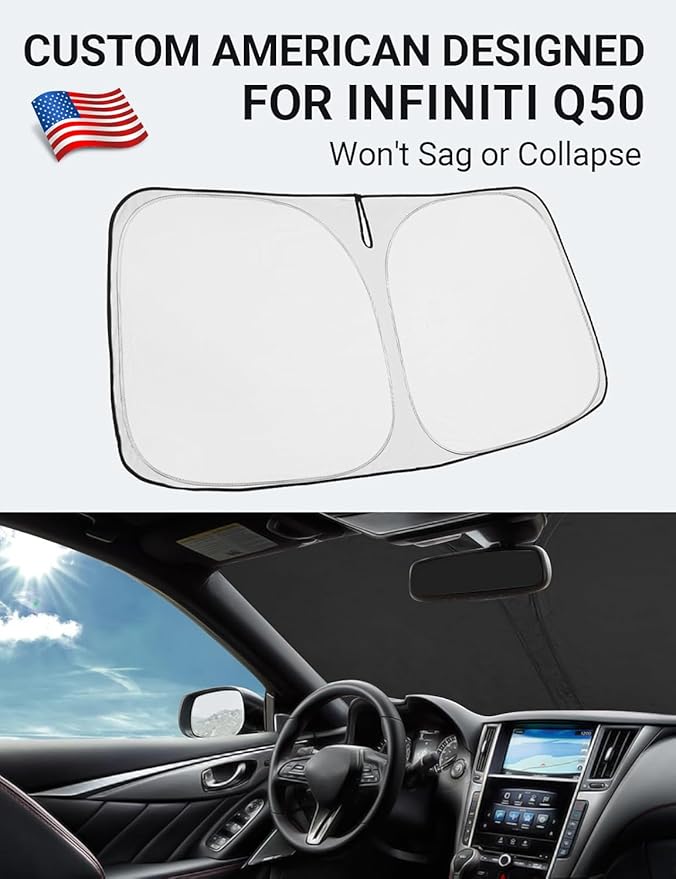 Proadsy 2025 Upgrade Windshield Sun Shade Custom Fit Infiniti Q50 2014-2025 4-Layer Foldable Front Sunshade Protector Sun Visor Blocks UV Rays Keep Car Cooler