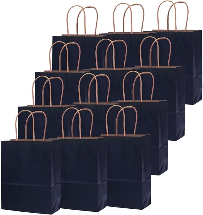 qiqee 32-Packs Navy Blue Paper Gift Bags with Handles Bulk 8.26"×6"×3.15" Small Size Gift Bags Multiple Uses（Small Size）
