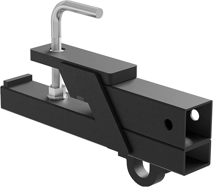Clamp-On Tractor Bucket Hook Receiver Adapter with Quick Attach Receiver with Chain Hook for Lifting and Carrying Ring, 2" Receiver 1100 LB Towing Capacity, Compatible with 2" Front Bucket Lips