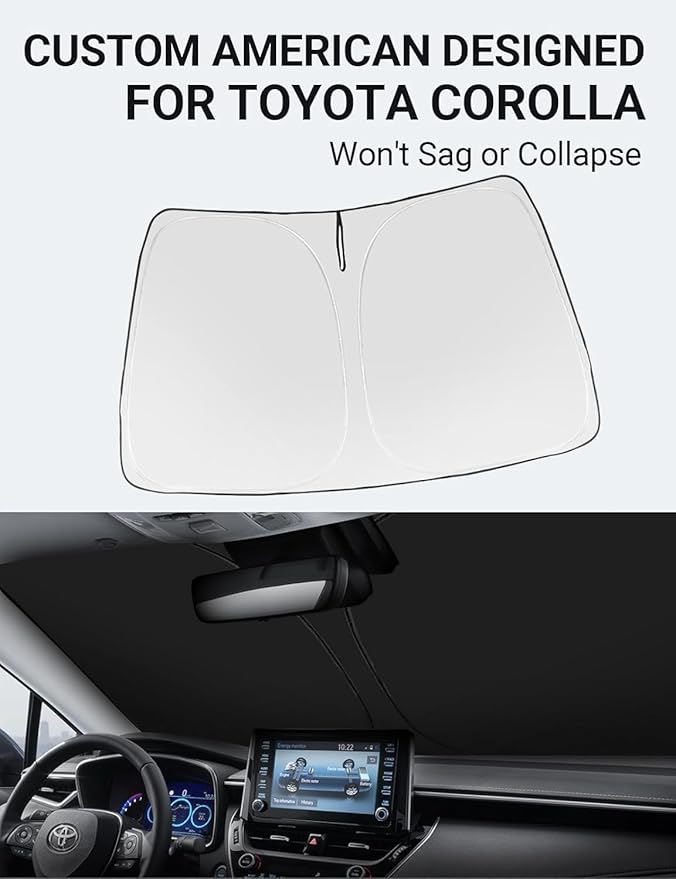 Proadsy 2025 Upgrade Windshield Sun Shade Custom Fit Toyota Corolla 2019-2024 2025 4-Layer Foldable Front Sunshade Protector Sun Visor Blocks UV Rays Keep Car Cooler Accessories