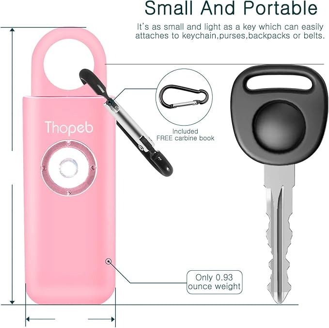 Thopeb® Personal Safety Alarm for Women – 130dB Loud Emergency Siren & SOS Strobe LED Light – Self Defense Keychain, College Dorm Room Essentials for Girls (Pink)