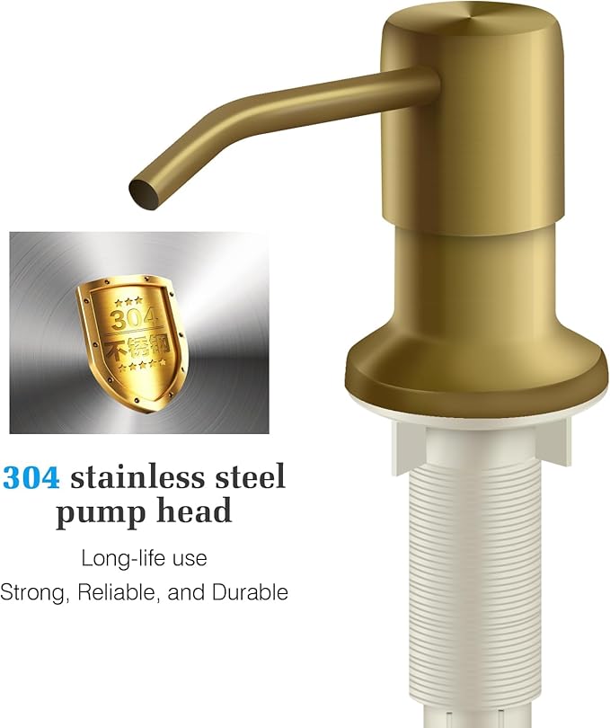 Soap Dispenser for Kitchen Sink and Extension Tube Kit, Stainless Steel Countertop SoapDispenser with 47 Inches Tube Connects Directly to Soap Bottle, Hand and Dish Soap Dispenser Pump （Golden）