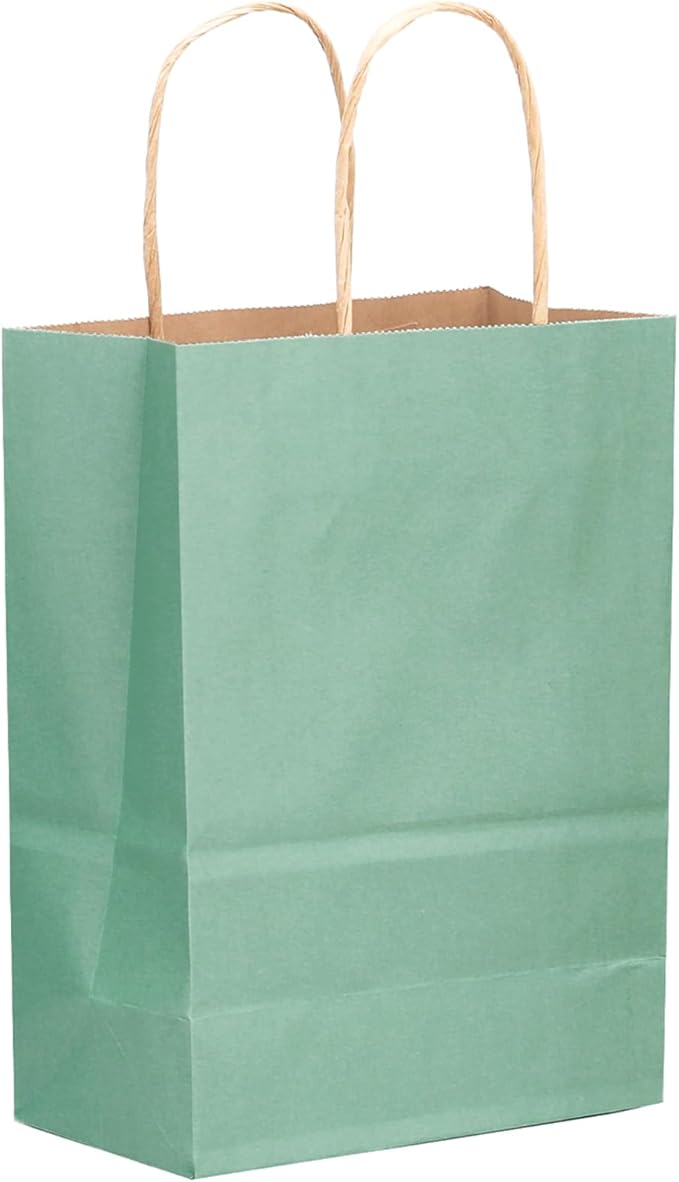 qiqee 32-Packs Light Blue Paper Gift Bags with Handles Bulk 8.26"×6"×3.15" Small Size Gift Bags Multiple Uses（Small Size）