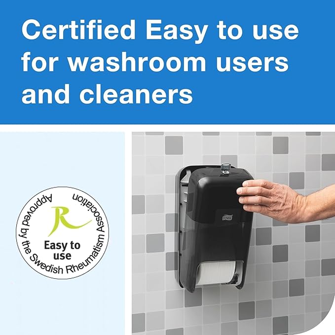 Tork OptiServe 2-Roll Coreless Toilet Paper Dispenser Black T7/T5, Vertical Dispenser, Elevation Design + Tork OptiServe Coreless Toilet Paper White T7, Universal, 2 Ply, 36 x 1000 Sheets