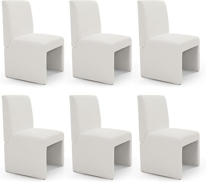 Upholstered Dining Chairs Set of 6 Modern Kitchen & Dining Room Chairs Linen Fabric Dining Chairs with Wooden Frame, White
