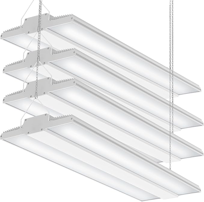 4 Pack 300W High Bay LED Lights 45,000LM, 1.89FT LED Warehosue Light UL DLC Listed, 5000K Linear Hanging Shop Fixture Dimmable 0-10V, Commercial High Bay Light for Workshop Garage Factory, AC100-277V