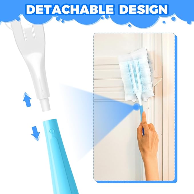 5PCS Duster Refills Folding Handles Set Compatible with Swiffer Dusters,Disposable Static Dust Removal Brush Handle for Dusting Electronics,Furniture,Blinds,Ceiling Fans (5, Blue)