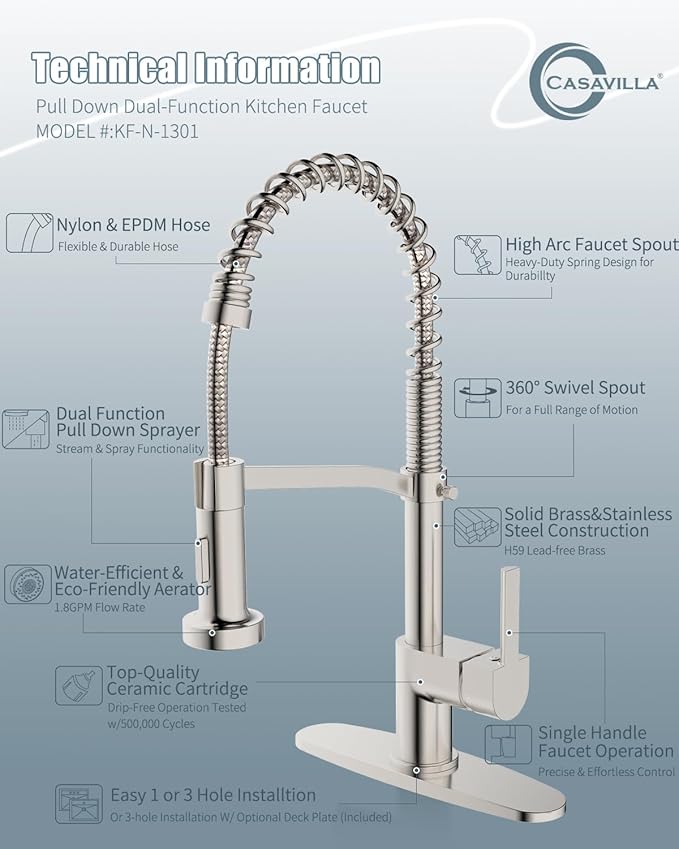 Kitchen Faucet Soap Dispenser,Faucet for Kitchen Sink, Kitchen Sink Faucets with Pull Down Sprayer and Dual Function Spray Head,RV Sink Faucet with Deck Plate,Nickel Brushed