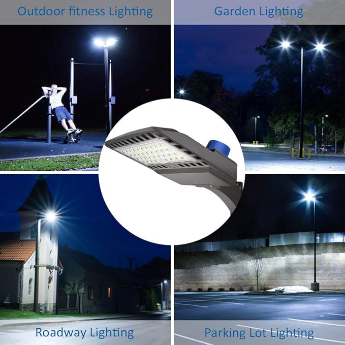 ledmo LED Parking Lot Lighting 150W LED Shoebox Light Adjustable Street Light with Dusk to Dawn Photocell Slip Fitter 5000K Waterproof IP65 Commercial Outdoor Lighting for Yard Barn Garage Shop Patio