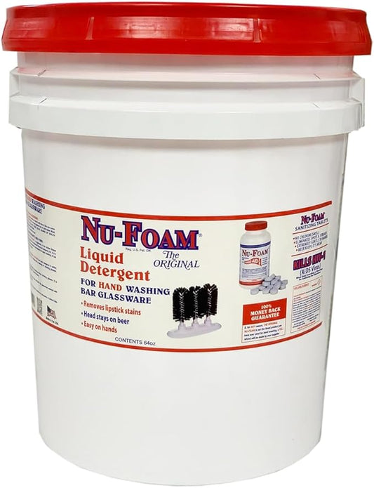Nu-Foam Glass Washing Powder - Detergent for Bar Glassware – Original Streak-Free Solution - Hand Washing Bar, Tavern, Brewery Supplies - Spotless Serving Glasses - Easy On Hands - 40Lb Pail
