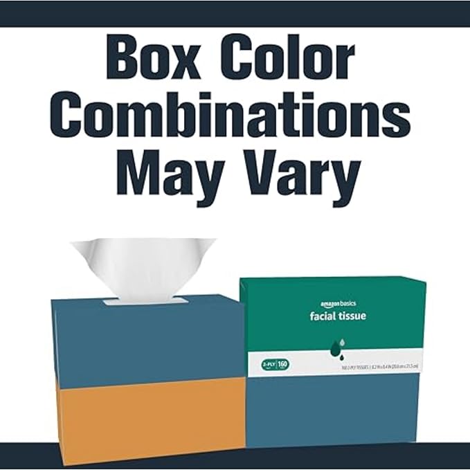 Amazon Basics Facial Tissue, 2-Ply, 1920 Count (12 Packs of 160), (Packaging may vary)
