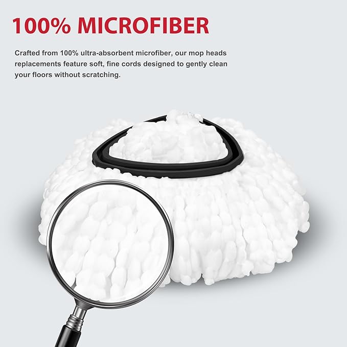 Spin Mop Replacement Set for O-Ceda EasyWring 1-Tank System, Includes 2 Mop Head Replacement, 1 Mop Handle (30-58in Adjustable 4-Section Pole), 1 Spin Base