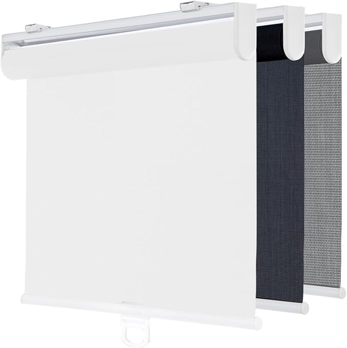 Cordless Roller Shades for Windows,Light Filtering Pull Down Blinds,Solar Screen Door Blinds,Flame Retardant UV Protection Fabric for Home Office (53" W x 72" H,Solar White)