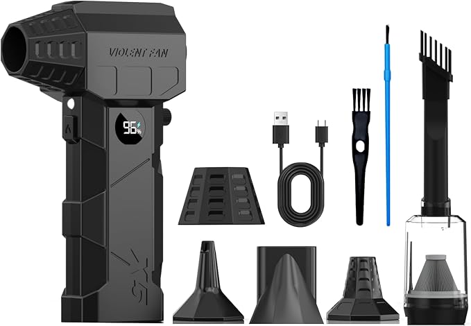 Compressed Air Duster, 180000RPM Electric Air Duster with Brushless Motor, Rechargeable Cordless Air Vacuum Blower Cleaning Kit with Display Screen and LED Light for Computer Keyboard Car and Outdoor
