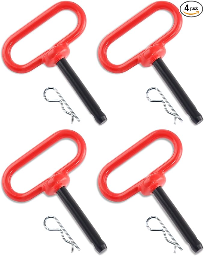 4Pack Hitch Pin, 1/2 x 3 Inch Trailer Hitch Pin with Clip and Rubber-Coated Handle, Strong Heavy Duty Lawn Mower Hitch Pin for Mowers, Tractor Truck, Towing Cargo, ATV (Red)