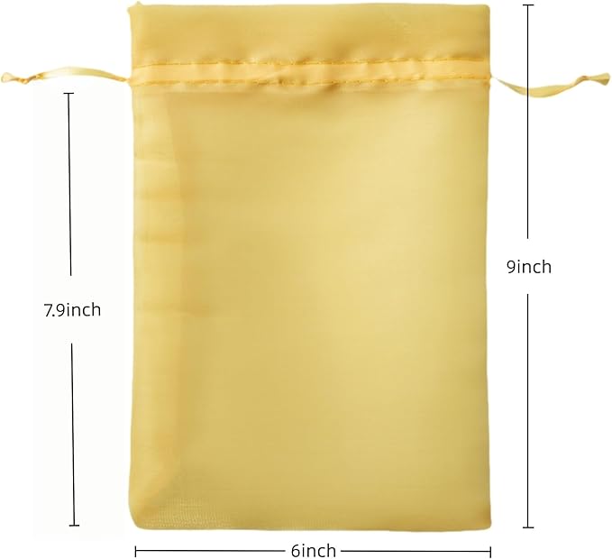 QIANF 20 Pcs Gold Small Organza Bags 6X9 inch for Wedding Favors with Drawstring, Mini Mesh Gift Bags Jewelry Pouch for Candy Bridal Shower Party Favor Baby Shower Christmas