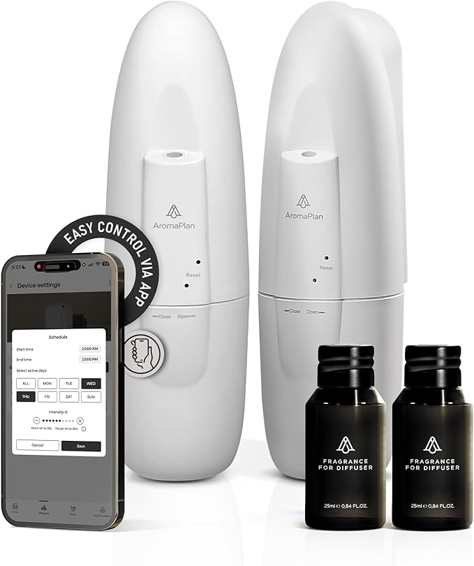AromaPlan 5 Star Collection 2025 Plug in Waterless Diffuser (2 Fragrances Included)-Cold Air & Waterless Diffusers for Home & Office- Silent Wall Diffuser Plug in (2 Devices +2 Scents)