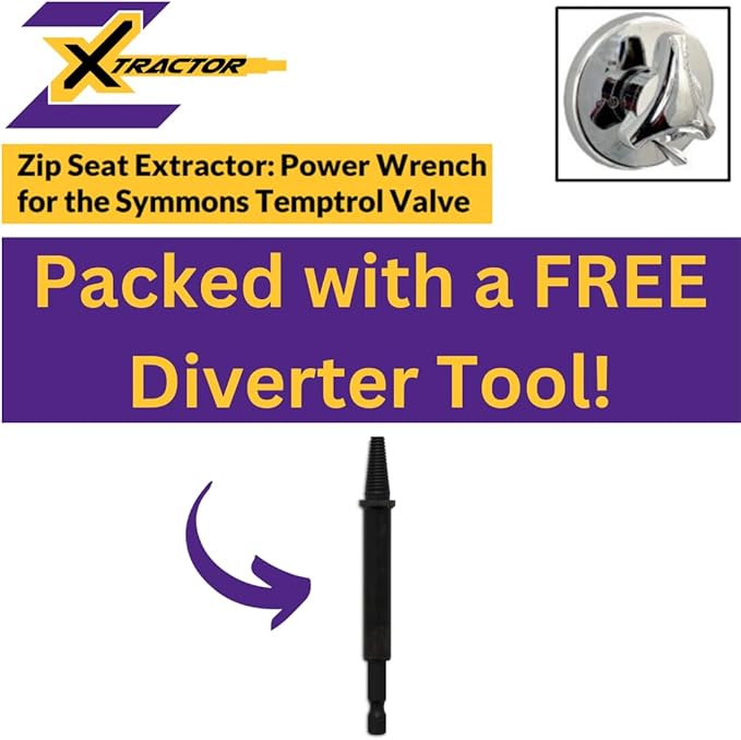 Zip Seat Power Tool Extractor Set for Symmons Temptrol Valves, Set Includes Extractor Classic, Extractor Evolve, Diverter, and Power Drill Bit