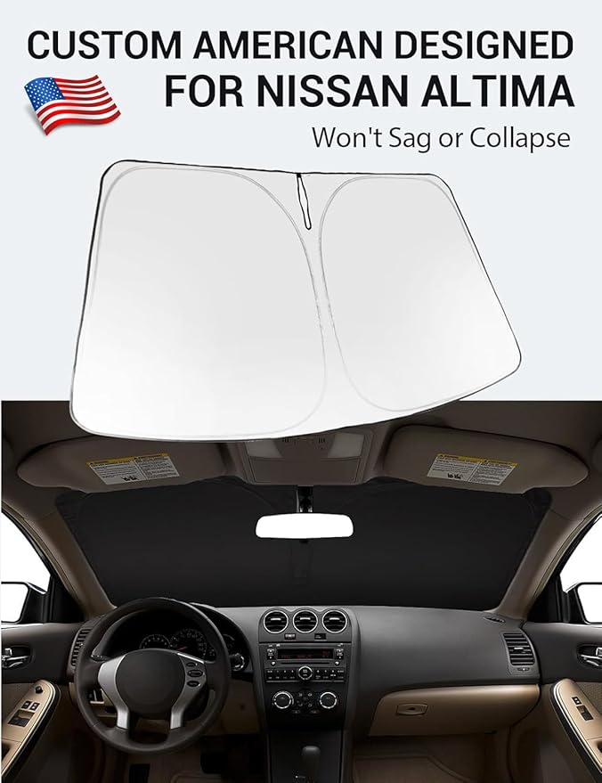 Proadsy 2025 Upgrade Windshield Sun Shade Custom Fit 2007-2012 Nissan Altima Foldable Front Sunshade Protector Sun Visor Blocks UV Rays Keep Car Cooler