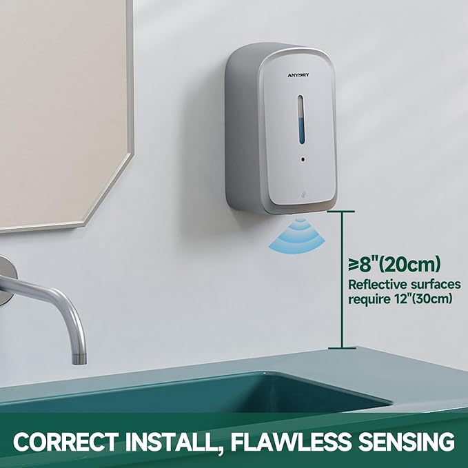 Commercial Automatic Soap Dispenser Large 34oz/1000ml Capacity Wall-Mounted Touchless Liquid Dispenser for High-Traffic Restrooms, Offices, Hospitals Model 1220S Silver