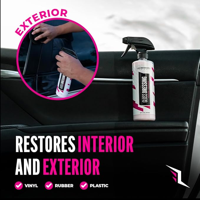 Legendary Gloss Dressing 16oz - Tire Shine Spray & Plastic Restorer - Water Based & Non-Greasy Interior/Exterior Detailing Spray - Trim, Rubber, Vinyl & Plastic Restorer for Cars (2Pack)