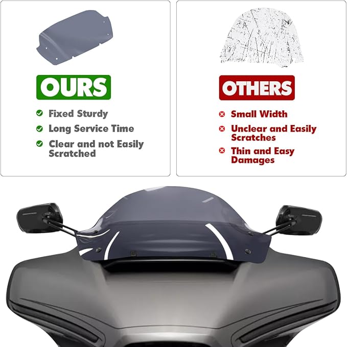 10" Windscreen Windshield Compatible with Harley Davidson Tuoring CVO Street Glide FLHXSE 2023 2024 FLHX/I 2024 for 2023 2024 Street Glide Accessories,Smoke