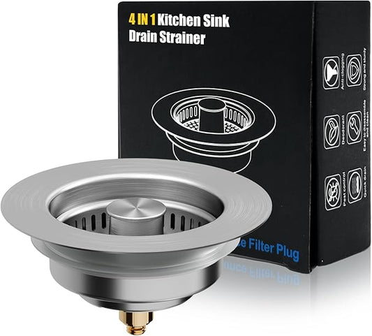 Kitchen Sink Drain Strainer, 4 in 1 All Stainless Steel Sink Strainer, Pop Up Anti-Clogging Sink Stopper, Sink Strainer with Copper Bounce for US Standard Sink Accessories, 1 Pack