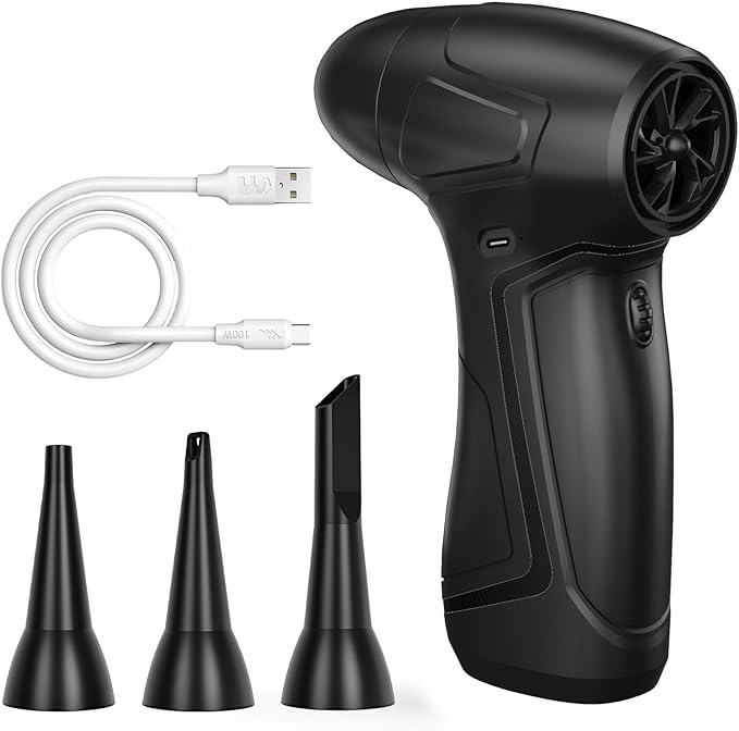 Rechargeable Compressed Air Duster for PC Computer, Cordless Mini Air Blower Portable, Super Powerful Dust Blower Speed Adjustable, Air Duster for Home, Outdoor, Leaf, Keyboard, Car Cleaning